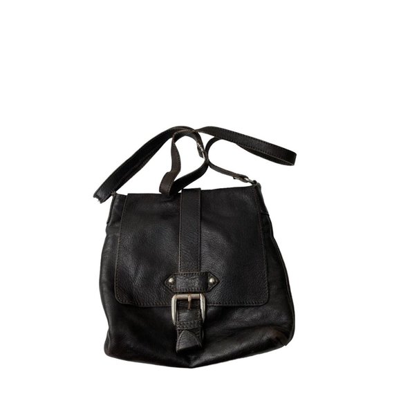 Retro Classic Black Genuine Italian Leather Messenger Crossbody Bag - Picture 1 of 6